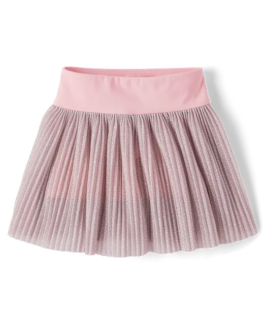 Girls Shimmer Pleated Mesh Skort - pink | The Children's Place