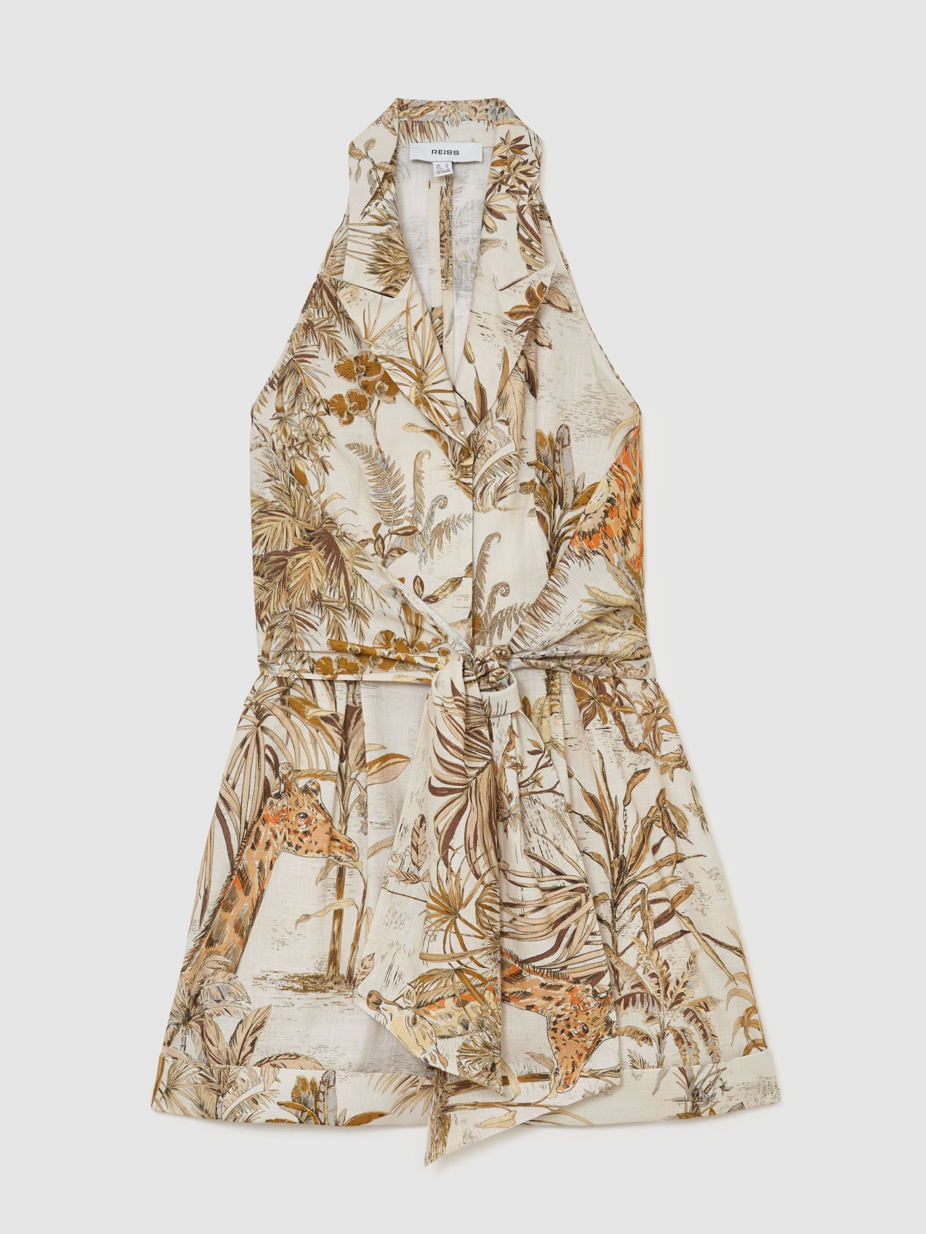 Reiss Cotton Safari-Print Playsuit in Neutral - REISS | Reiss UK