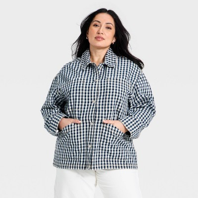 Women's Western Denim Chore Coat - Universal Thread™ Blue Gingham 4X | Target