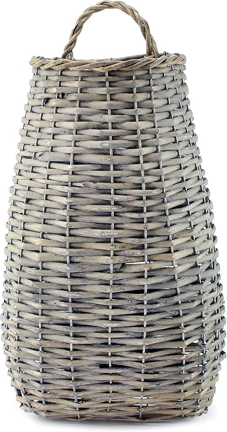 AuldHome Design Wall Hanging Pocket Basket; Woven Wicker Rustic Farmhouse Gray Washed Long Basket... | Amazon (US)