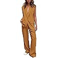 Pretty Garden Womens Sleeveless Suit Vest And Wide Leg Pants Business Casual Blazer Set | Amazon (US)