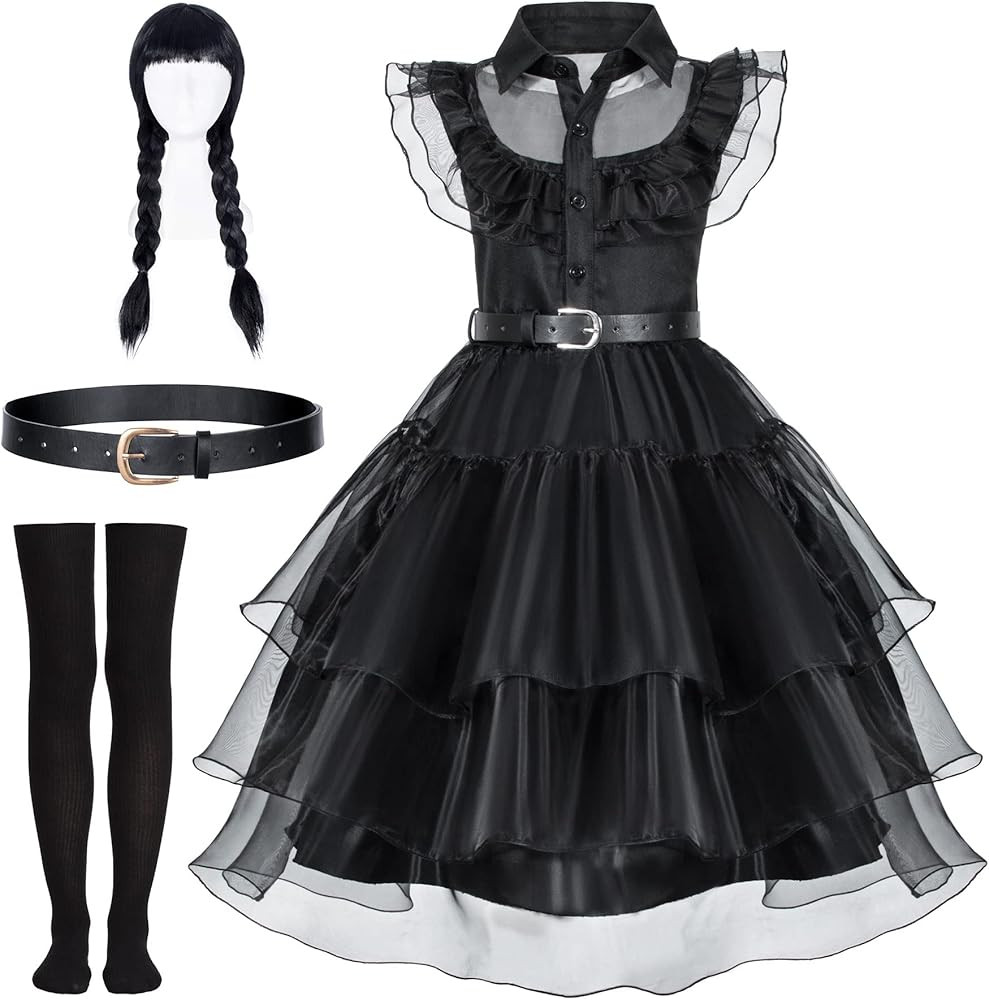Black Dress Up Costume Set for Girls - Perfect for Birthdays, Halloween, Cosplay, and Parties 2-1... | Amazon (US)
