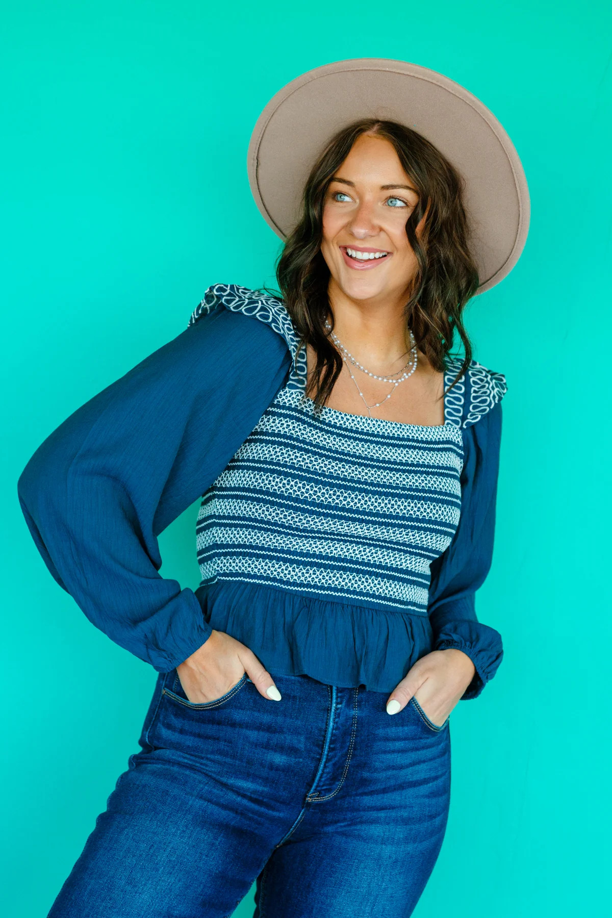 Lucianna Embroidered Peplum Blouse - KingfisherKingfisher - Summer / Autumn / Small | MyEllement Boutique