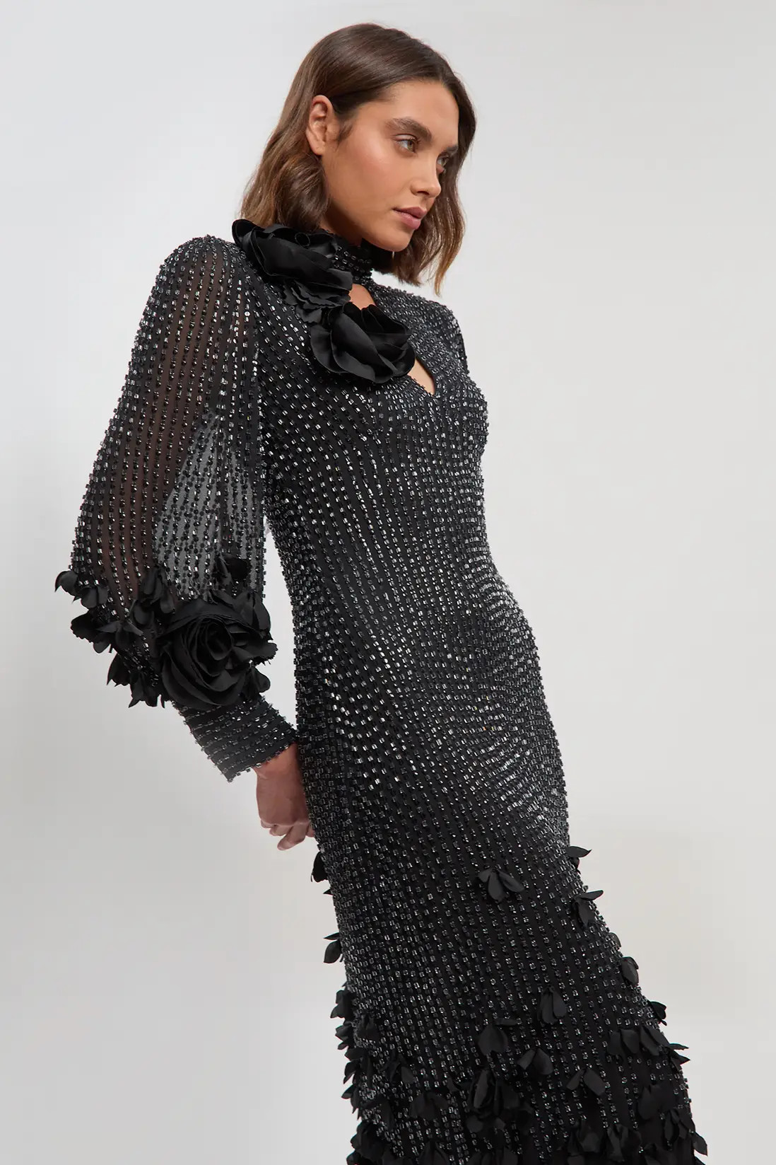 Crystal Applique Woven Maxi Dress | Karen Millen