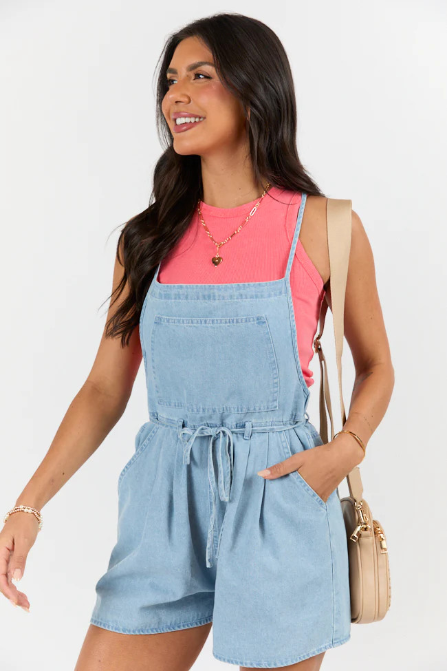 Better Perspective Blue Chambray Pull On Romper | Pink Lily