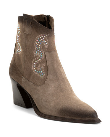 Made In Italy Suede Stitched Western Booties | TJ Maxx