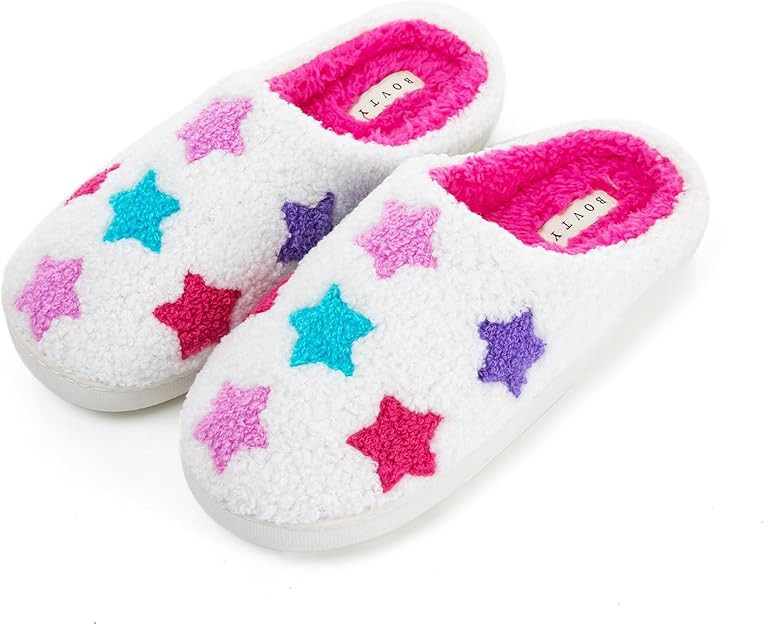 Memory Foam Slippers for Women - House Slip-on with Colorful Hearts & Stars Pattern Cute Cozy Bed... | Amazon (US)
