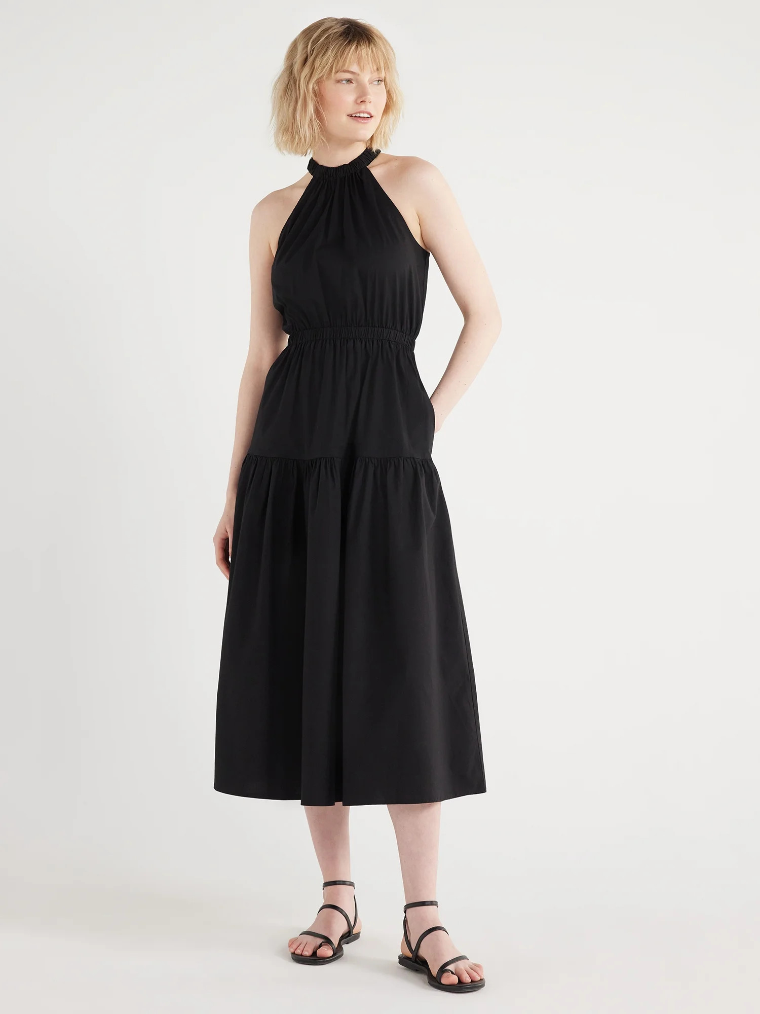 Scoop Women's Gathered Poplin Halter Dress, Sizes XS-XXL | Walmart (US)