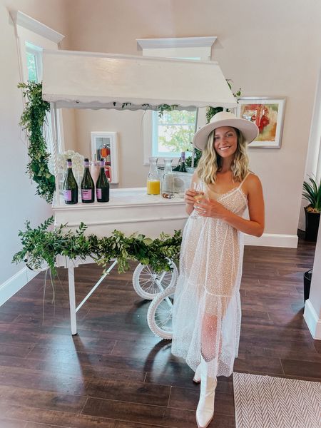 The cutest sheer slip dress- tts wearing small. Adjustable straps. Love all the diff ways you can style. So many compliments. Paired with flea style hat and free people boots ✨

#LTKwedding #LTKtravel #LTKunder100