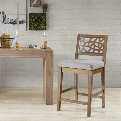 Solid Wood Counter Stool With Upholstered Seat In Oak And Grey, Assembly Required Grey Construction Seat, | Wayfair North America