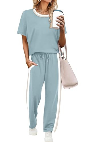 WIHOLL 2 Piece Lounge Sets for Women Matching Set Summer Outfits Short Sleeve Tops Wide Leg Pants... | Amazon (US)
