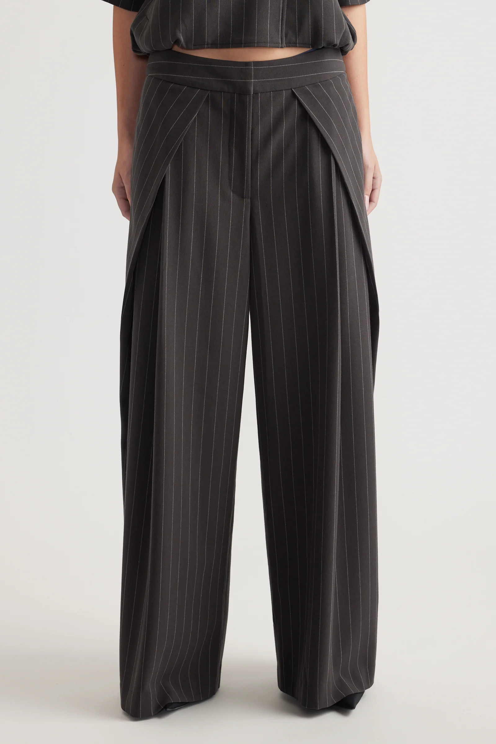 Ava Wide Leg Suiting Pant - Charcoal Stripe | DECJUBA