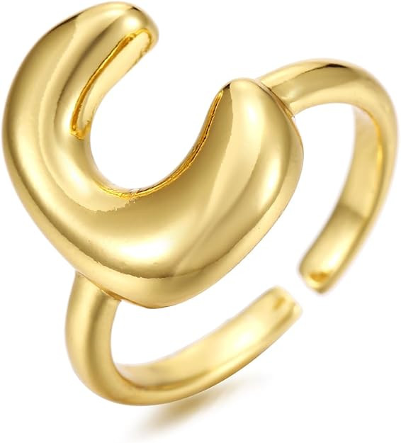 18K Gold Plated Initial Adjustable Ring for Women | Amazon (US)