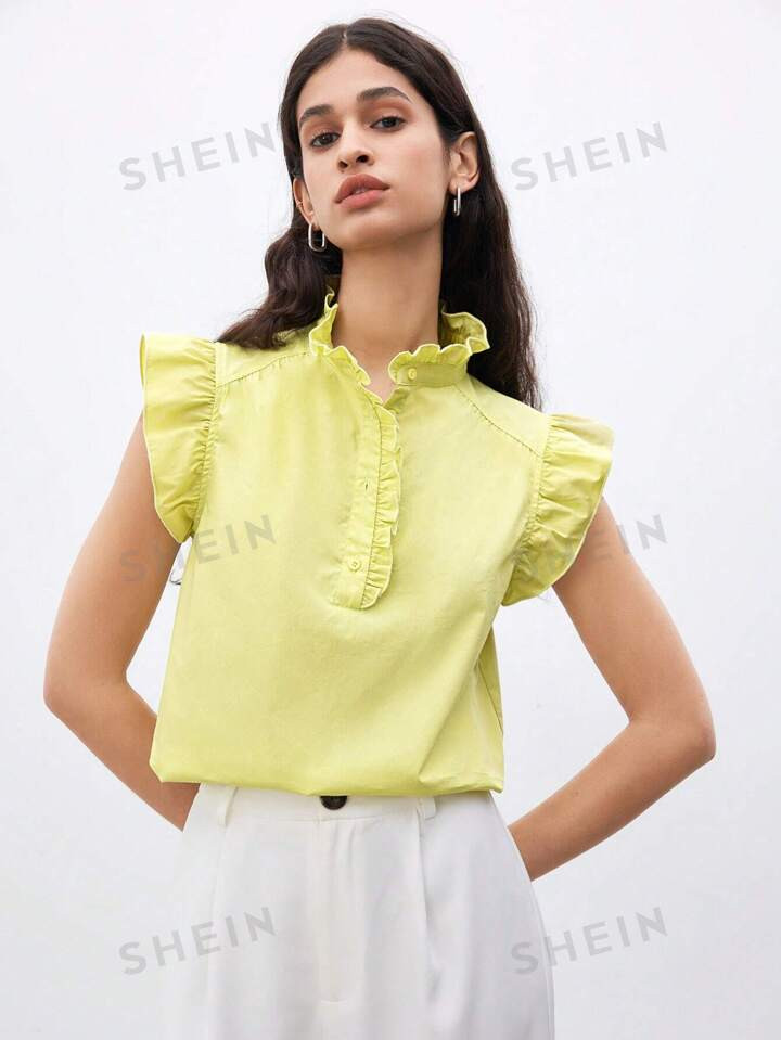 SHEIN Unity Ladies' Summer Casual Shirt With Flounce And Decorative Trimming | SHEIN