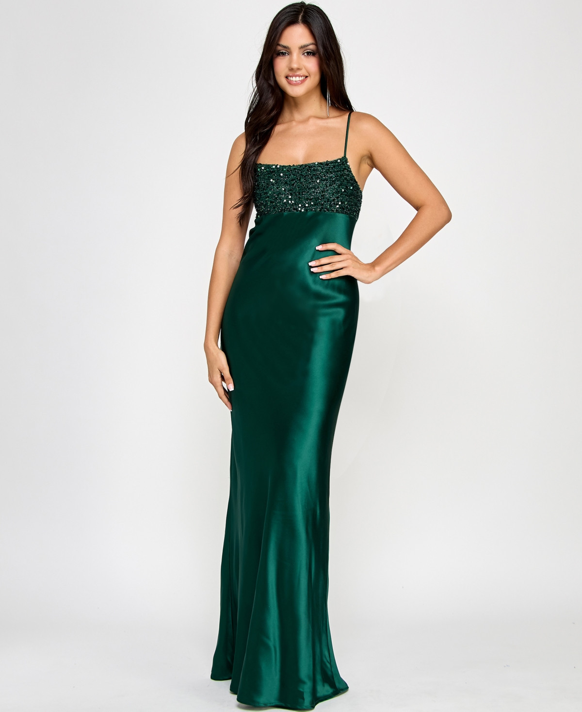 Emerald Sundae Juniors' Sequined-Top Lace-Up-Back Gown, Created for Macy's - Emerald | Macy's AU | APAC