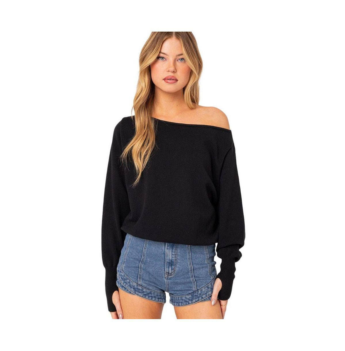 Women's Off shoulder oversized sweater - Black | Macy's