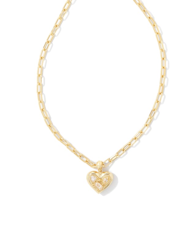 Penny Gold Heart Short Pendant Necklace in White Crystal | Kendra Scott