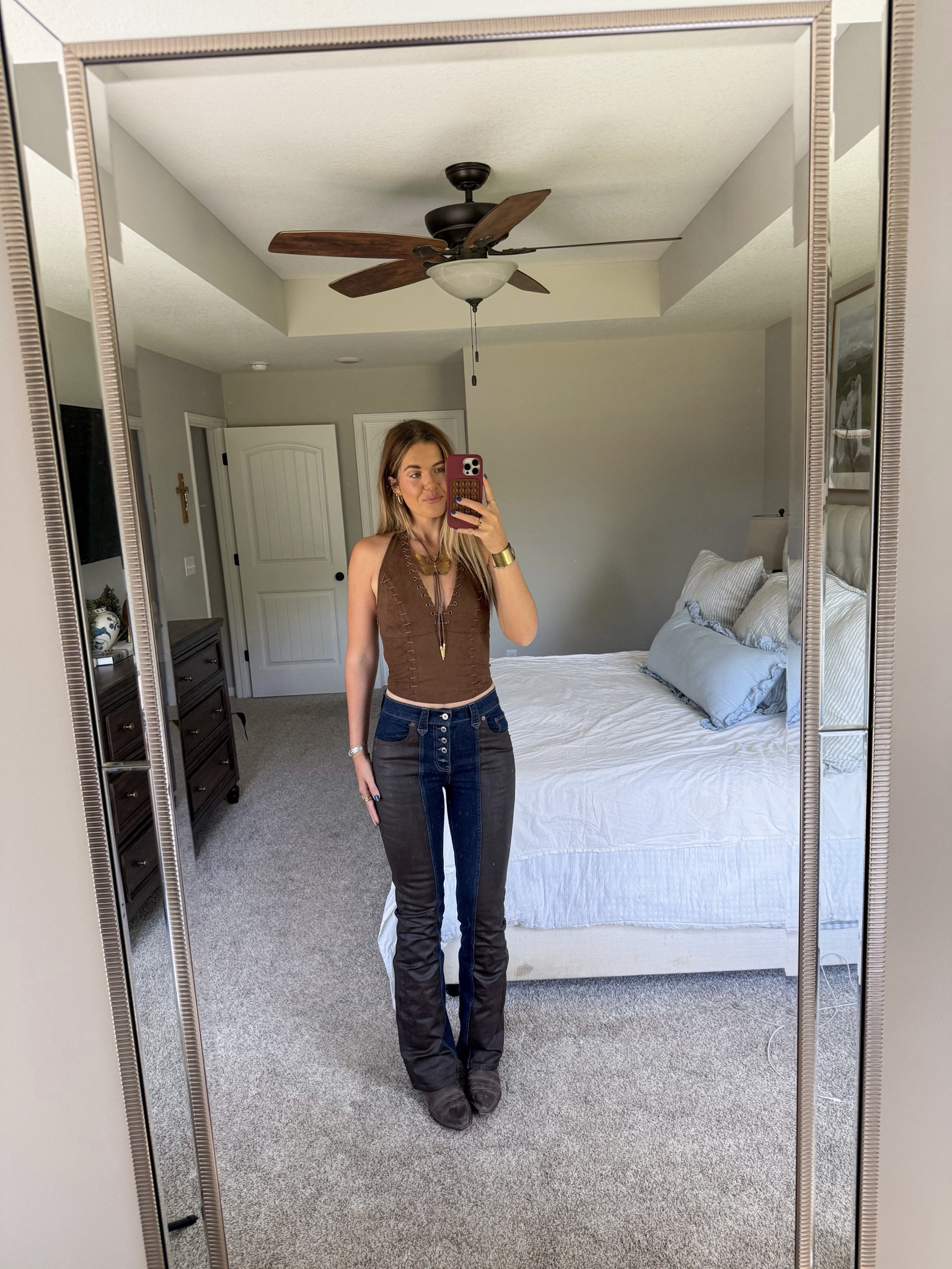 size 26 long in jeans, small in top(exact one is from windsor, linking similar due to inventory) , true to size in boots. bolo tie is from november maker 

#LTKTall #LTKgrwm #LTKootd