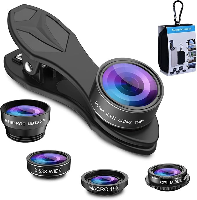 MIAO LAB 5 in 1 Phone Camera Lens Kit -0.63X Wide Angle Lens & 15X Macro Lens+190°Fisheye Lens/C... | Amazon (US)
