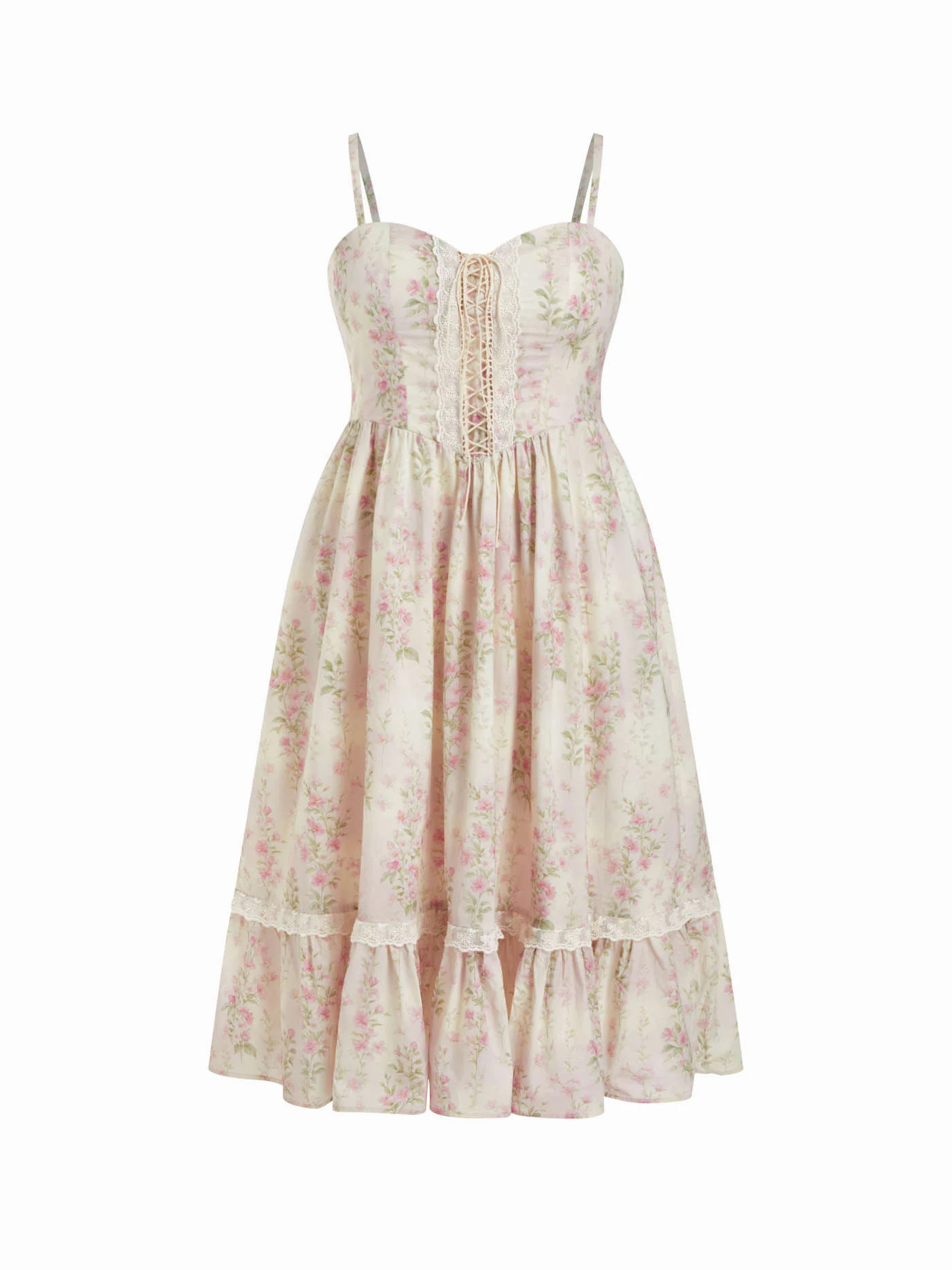 Cotton Sweetheart Neckline Floral Lace Trim Ruffle Shirred Maxi Dress Curve & Plus | Cider