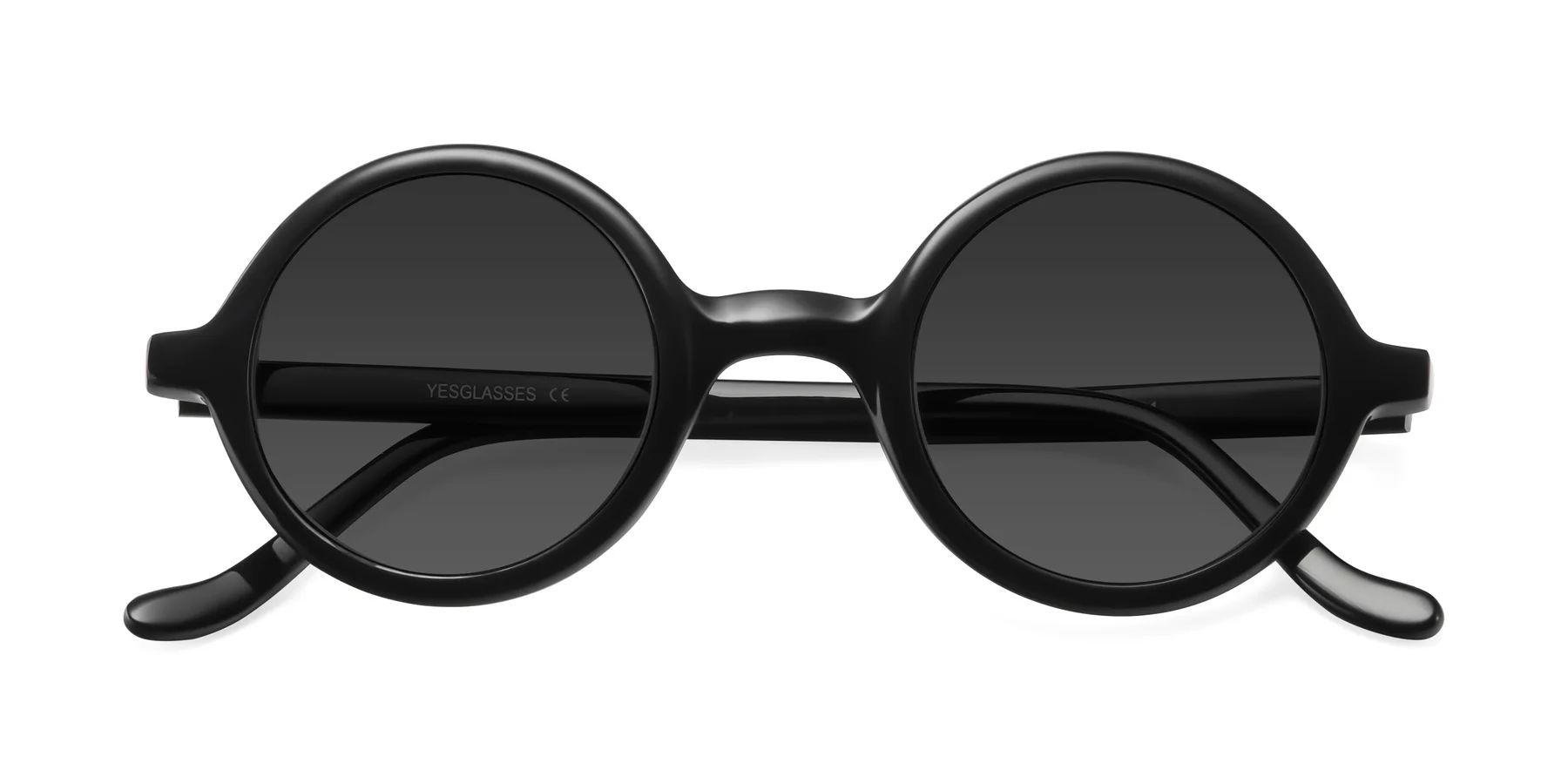Black Narrow Retro-Vintage Round Tinted Sunglasses with Gray Sunwear Lenses - Chaplin | Yesglasses