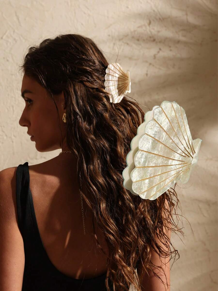 Swim Chiccia 1pc Jumbo 8cm Tropical Seashell Hair Claw Clip, Vibrant Acrylic Non-Slip Beach Claw ... | SHEIN