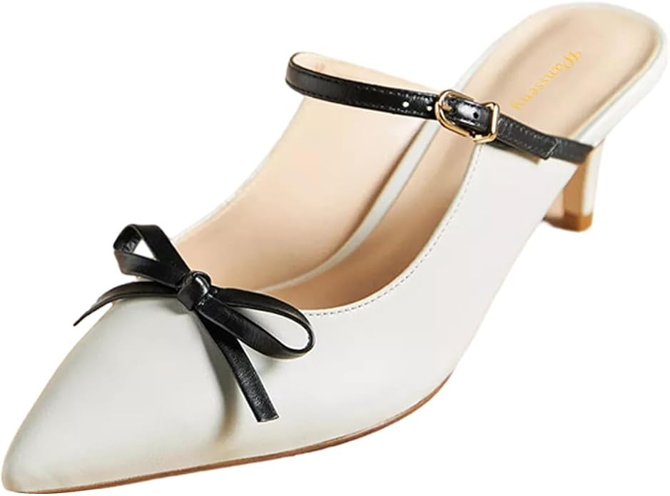Women Bowknot Pointed Toe Slip On Mules Kitten Low Heel Ladies Stylish Summer Dress Shoes Size 4-... | Amazon (US)
