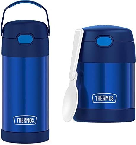 THERMOS FUNTAINER 12 Ounce Stainless Steel Vacuum Insulated Kids Straw Bottle, Blue & FUNTAINER 1... | Amazon (US)