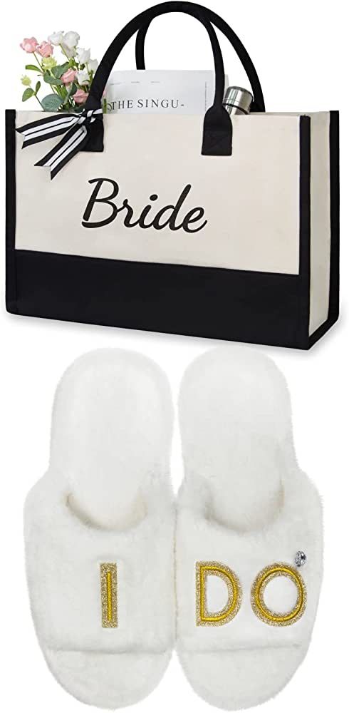 TOPDesign Women's I Do Slide Slippers, Bridal Flats, Wedding Tote, Bachelorette Shower Engagement... | Amazon (US)