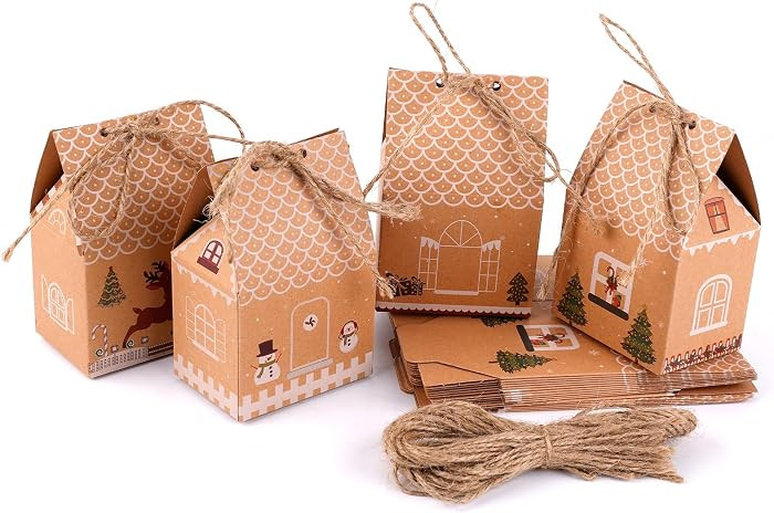 24pcs Mini Christmas Party Favor Boxes, Cute Christmas House Boxes with Rope Craft Paper Small Gi... | Amazon (CA)