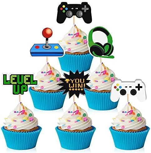 MIAHART 60 Pcs Video Game Themes Cake Toppers 6 Styles Cupcake Picks Decorations for Kids Gaming ... | Amazon (US)