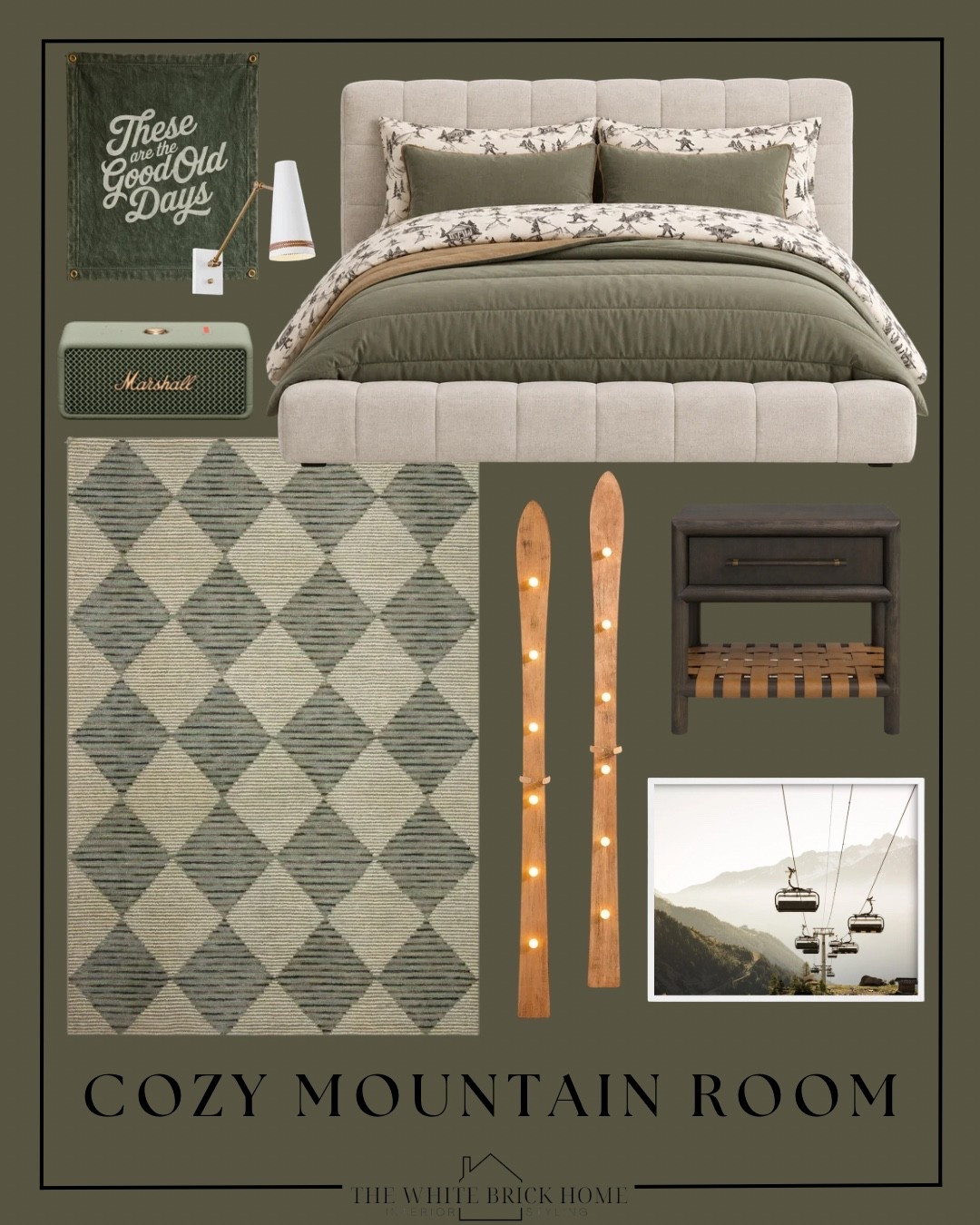 Alpine adventure meets cozy luxury in this ski inspired bedroom, layered with rich olive greens, warm wood tones, and charming mountain details. 

Boys room, boys bedroom, kids room, kids bedroom, boys room rug, boys room decor, mountain bedroom, mountain room, boys room decor, boys room ideas, nightstand, bed, kids mountain bedroom, bedding, kids bedding, wall sconce, mountain themed bedroom, ski bedroom, bedroom, teen boy, teen room, teen bedroom, kids bedroom ideas, pottery barn teen, pottery barn, wayfair