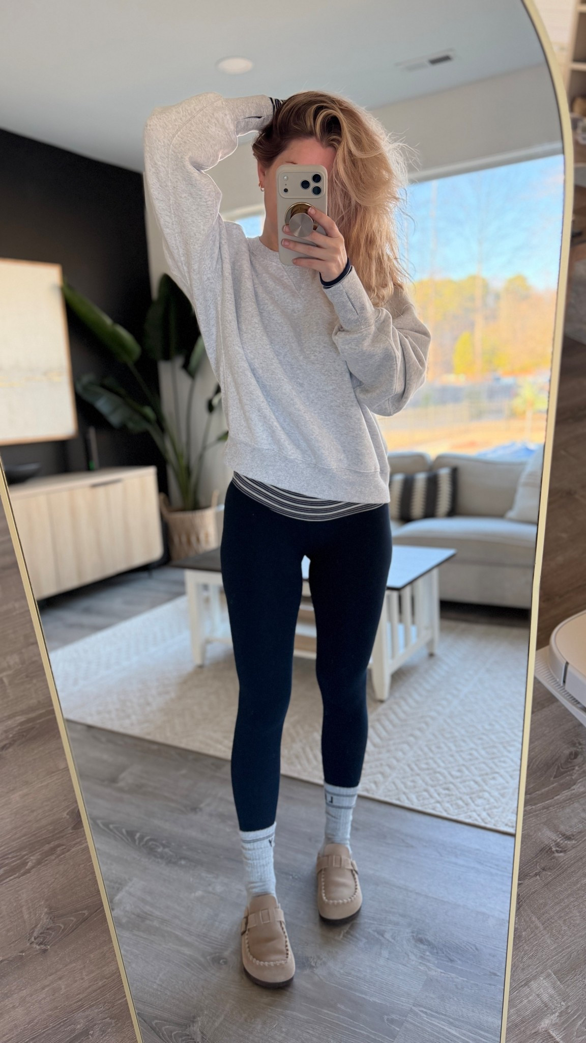 Loving this cute stripe shirt I just got from aerie!! I’m wearing size medium (5’7” 140lbs for reference) paired with some blue leggings comfy socks and oversized sweatshirt!

#LTKmorningroutine #LTKdayinmylife #LTKfitnessgoals
