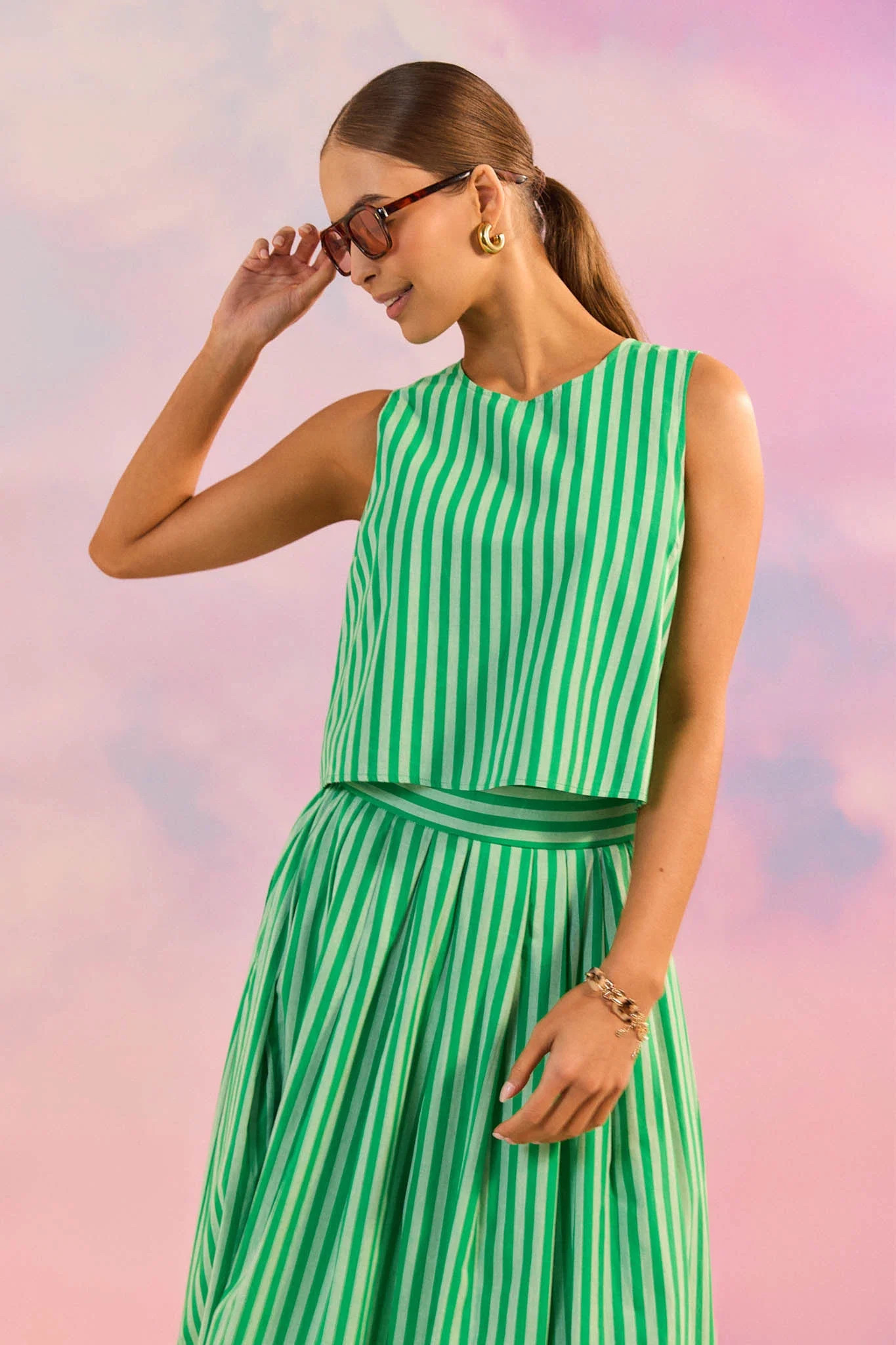 Claire Green Striped Tank Top | Avara