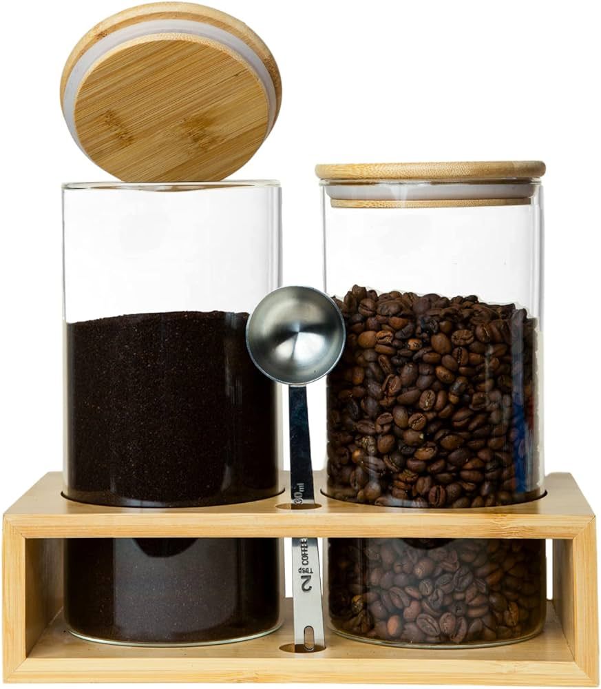 Glass Coffee Containers With Shelf, Coffee Bar Organizer And Accessories, Coffee Jars With Spoon,... | Amazon (US)