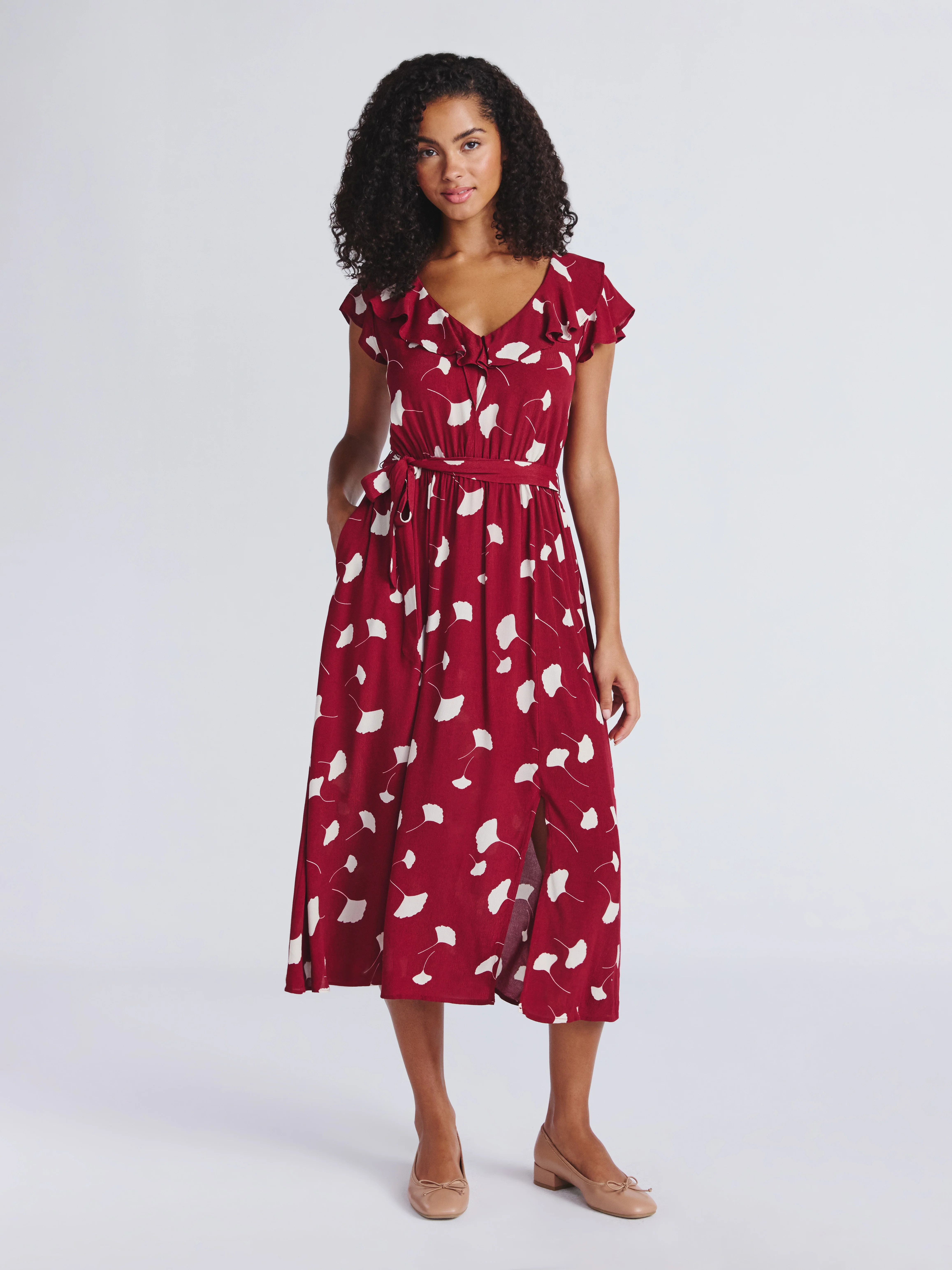 Time and Tru Women's and Women's Plus Ruffle Midi Dress with Flutter Sleeves, Sizes XS-4X | Walmart (US)