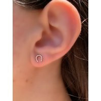 14K Gold Diamond Horseshoe Stud Earrings, Lucky Charm | Etsy (US)