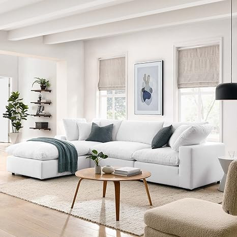 Amazon.com: Modway Commix Down-Filled Overstuffed Upholstered 4-Piece Sectional Sofa in Pure Whit... | Amazon (US)