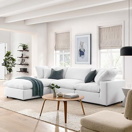 Amazon.com: Modway Commix Down-Filled Overstuffed Upholstered 4-Piece Sectional Sofa in Pure Whit... | Amazon (US)
