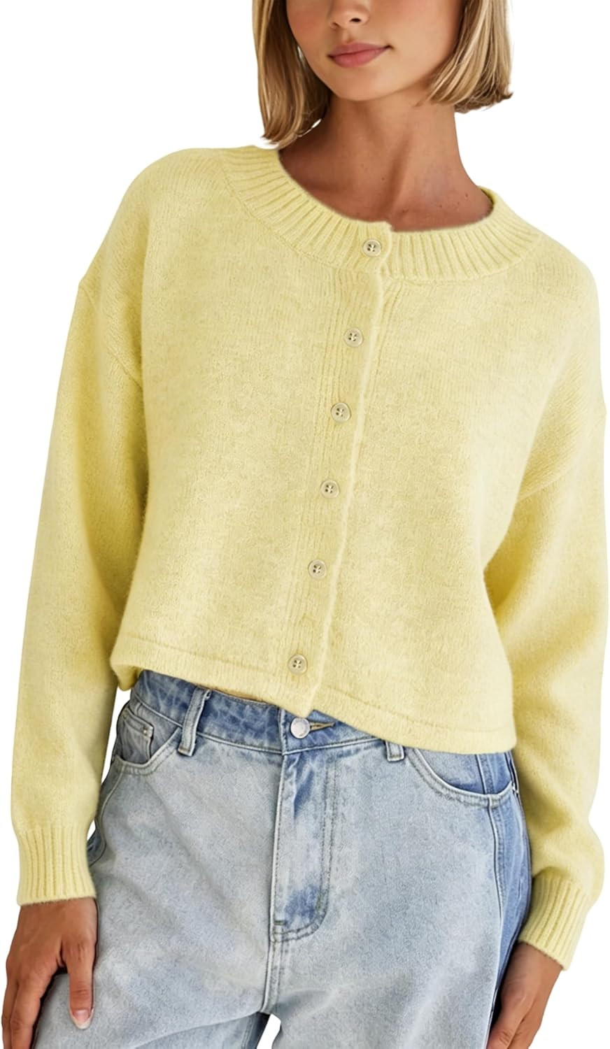 Springrain Women's Cropped Cardigan Long Sleeve Knit Sweaters | Amazon (US)