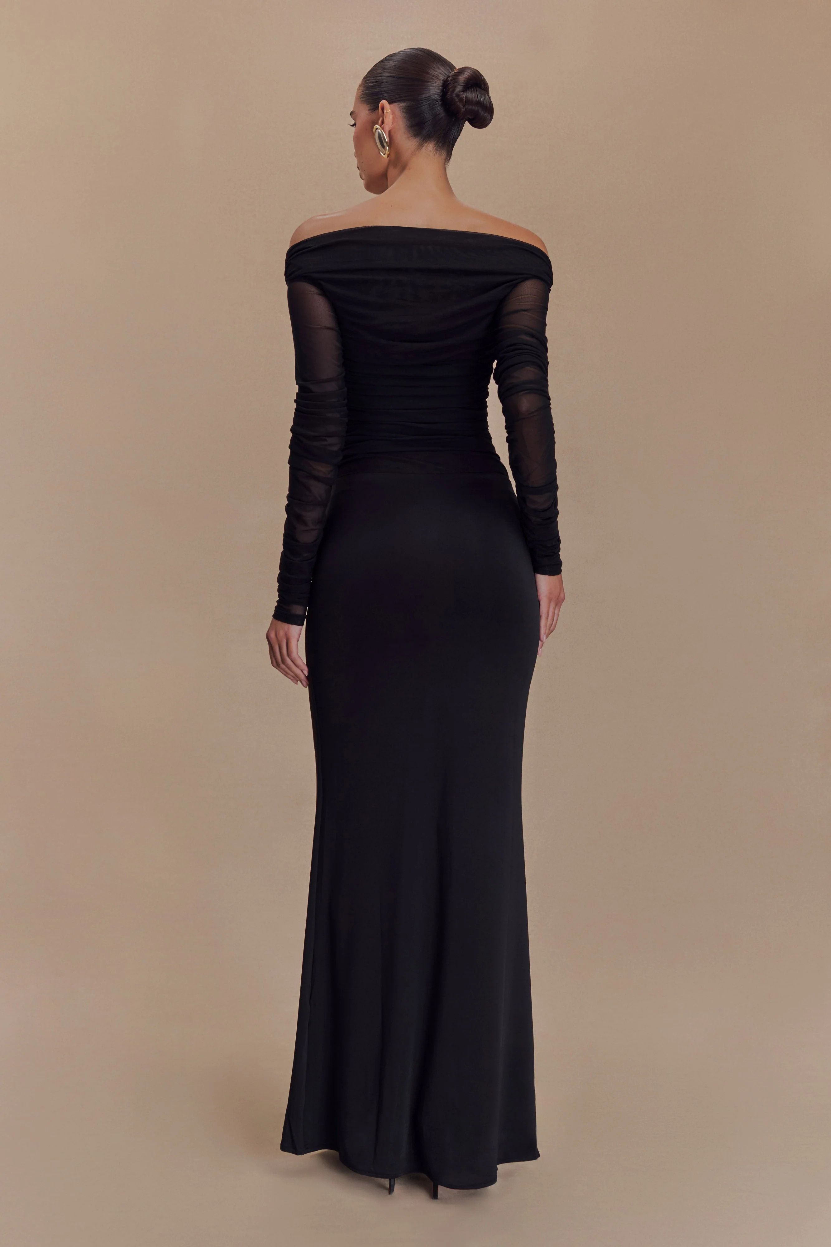 Darla Mesh And Slinky Off Shoulder Maxi Dress - Black | MESHKI US