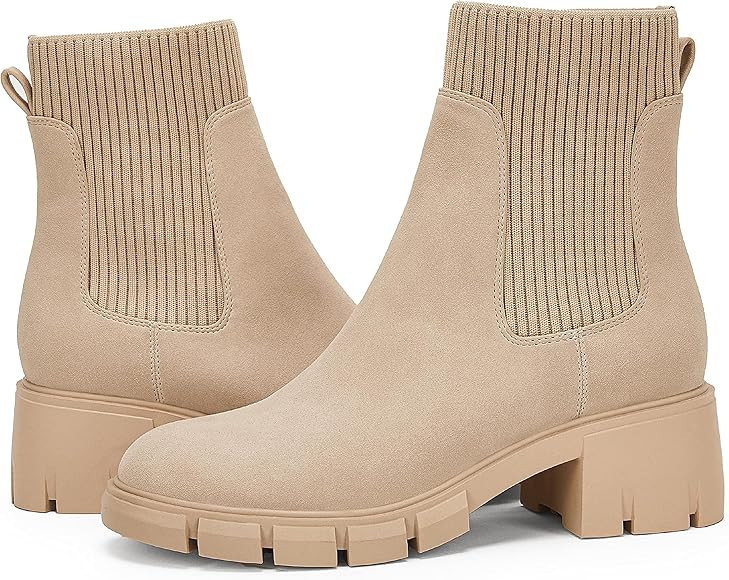 Ruanyu Womens Platform Ankle Boots Elastic Chunky Block Heel Chelsea Booties Lug Sole Non-Slip Co... | Amazon (US)