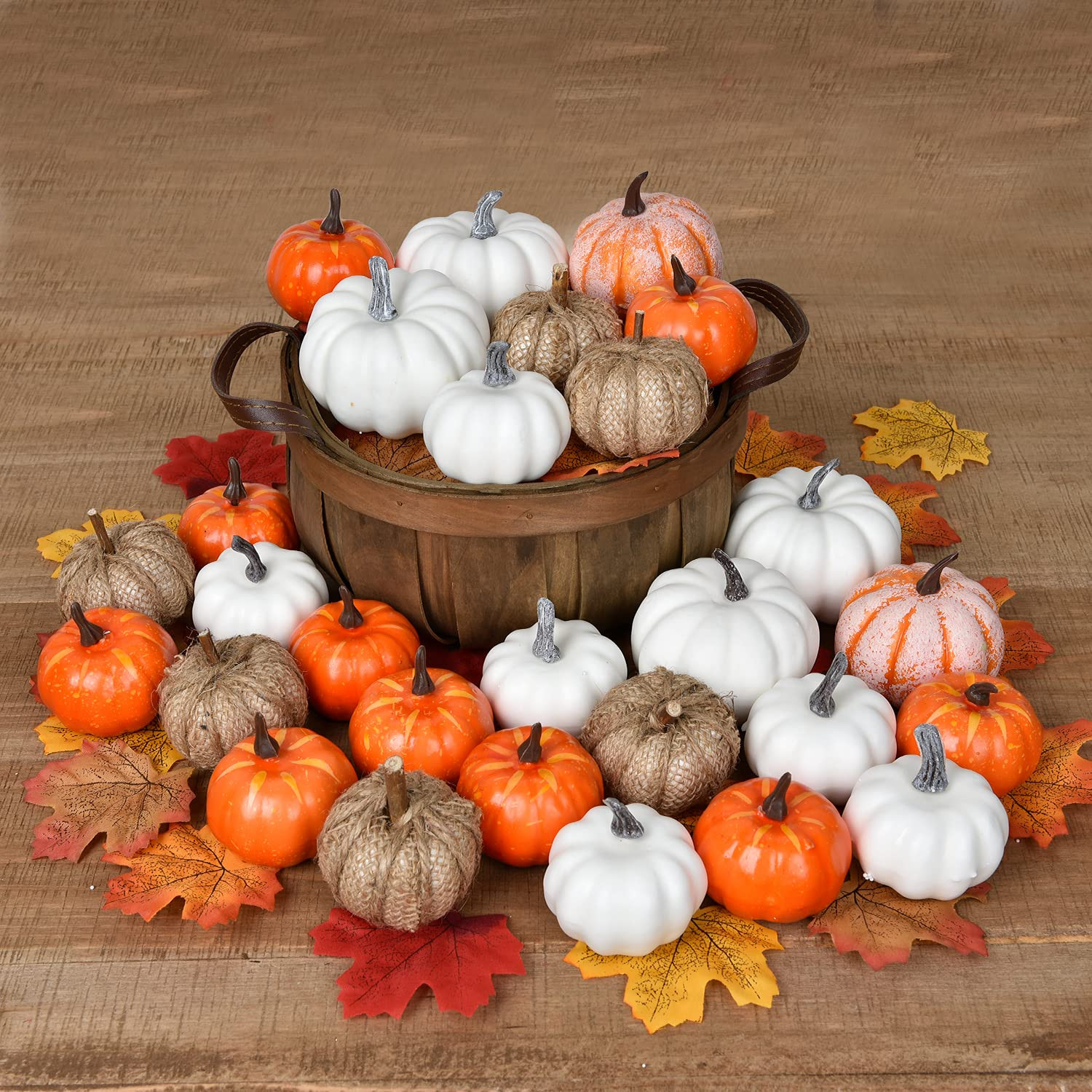 DearHouse 78Pcs Artificial Pumpkins Maple Harvest Fall Decoration, 28Pcs Fall Pumpkins and 50Pcs Map | Amazon (US)