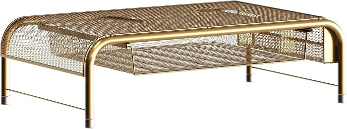 Martha Stewart Ryder Gold Mesh Metal Desktop Monitor Stand Riser with Organizer Drawer and Side S... | Amazon (US)