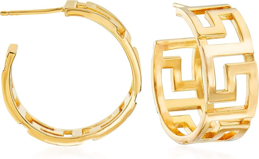 Ross-Simons Italian 18kt Yellow Gold Over Sterling Silver Greek Key Hoop Earrings | Amazon (US)