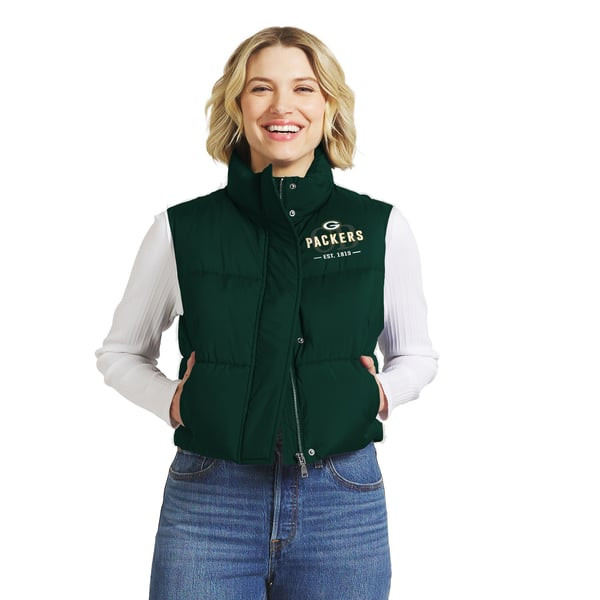 Green Bay Packers WEAR by Erin Andrews Women's Cropped Puffer Full-Zip Vest - Green | Fanatics