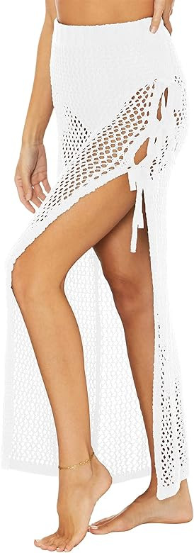 Ebifin Womens Sexy Crochet Beach Midi Skirts Cover Ups Hallow Out Knit Side Slit Summer Swimwear ... | Amazon (US)