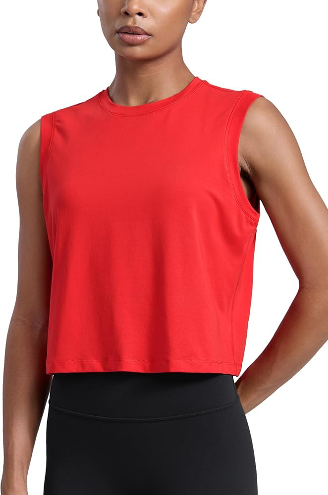 CRZ YOGA Cotton-Blend Workout Muscle Tank for Women Breathable Quick Dry High Neck Athletic Tops ... | Amazon (US)
