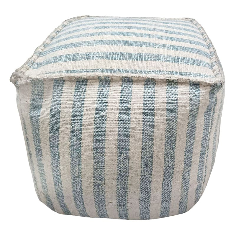 Lex Blue Striped Square Pouf, 16" | At Home