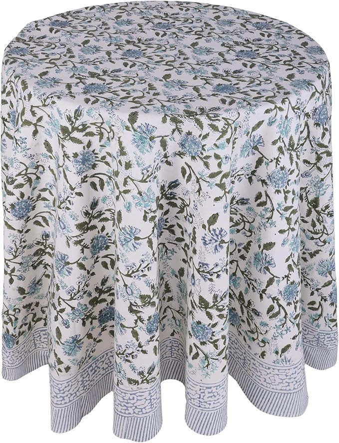 ATOSII Mahoka Blue 100% Cotton Round Tablecloth, Block Print Floral Table Cloth for Dining, Parti... | Amazon (US)
